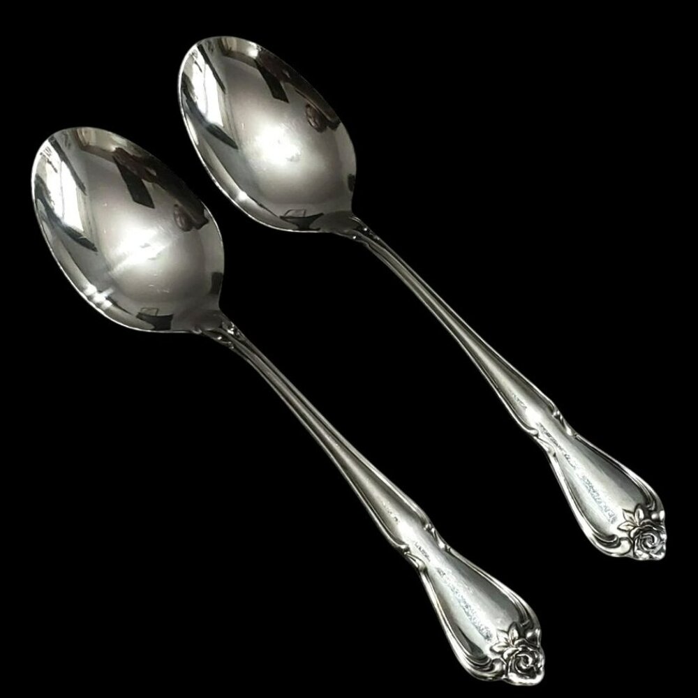 Oneida Rogers True Arbor Rose 2 Oval Soup Spoons Stainless Replacement Flatware